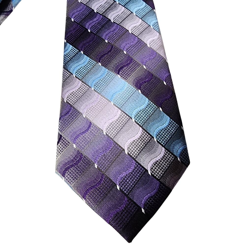Enrico Rossini Tie Mens Classic Necktie 100% Silk Geometric Purple Blue 3"x60"